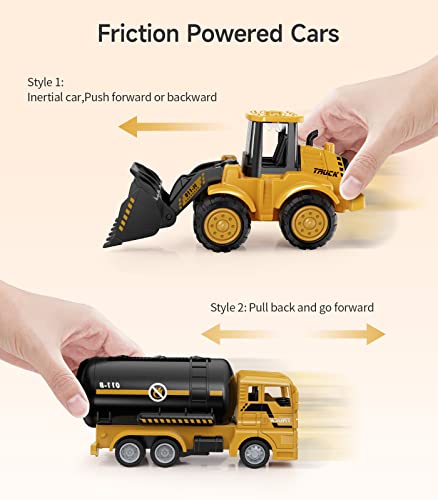 Construction Trucks Toy Set, Geyiie Construction Vehicles Site for Kids Engineering Toys Playset for Boys Girls, Pull Back Cars Excavator Tractor Bulldozer Dump Sand Toys Gifts for Party Favor