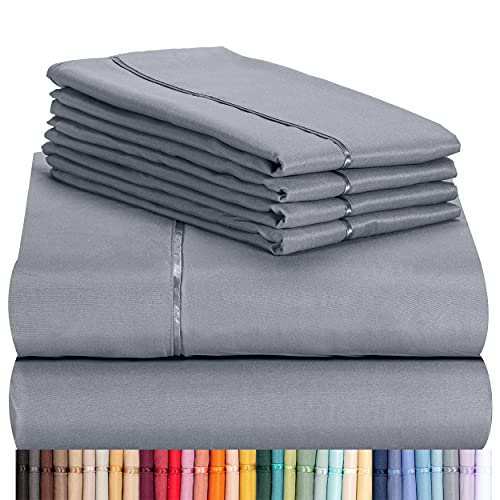 LuxClub 6 PC Sheet Set Bamboo Sheets Deep Pockets 18" Eco Friendly Wrinkle Free Sheets Machine Washable Hotel Bedding Silky Soft - Light Grey Full