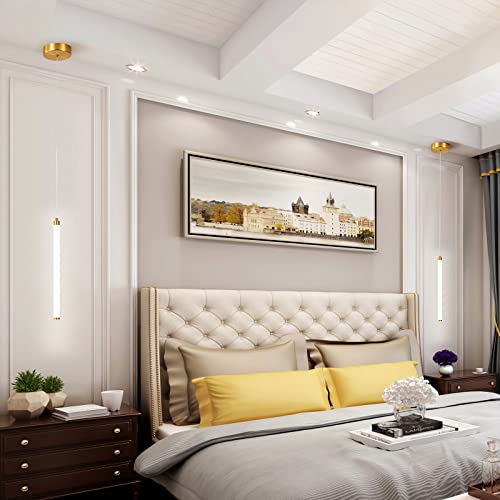 PENACINY 3 Pack Gold Pendant Light Fixtures, Integrated LED Kitchen Island Lighting, 15.7" Linear Pendant Lamp for Bedroom Bedside Bathroom Hallway Entryway, 4000K