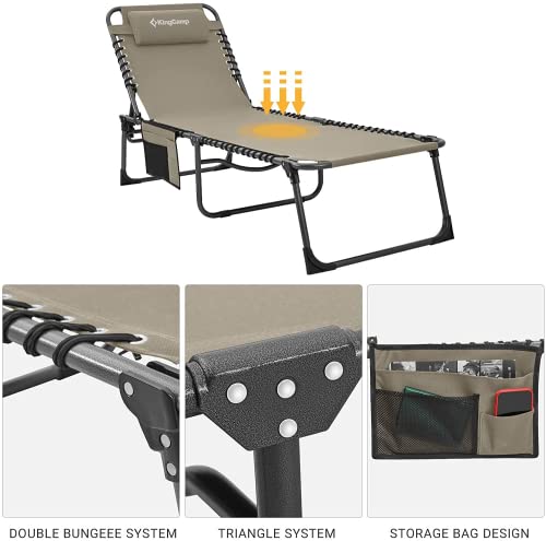 KingCamp Outside Folding Adjustable Lounge Patio Chaise Chairs, 74.8''x23.2''x14.5'', Beige-2 Pack