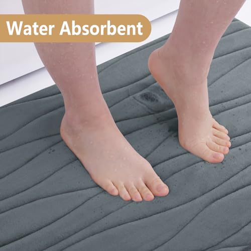 Buganda Memory Foam Bathroom Rug Mat 24x16, Extra Soft and Absorbent Bath Mats, Non-Slip and Machine Washable Bath Rugs for Bathroom Floor,Tub and Shower, Dark Grey