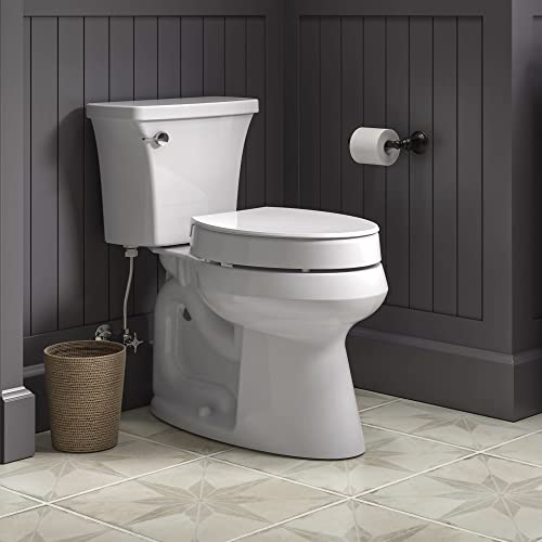 KOHLER 25875-0 Hyten Elevated Quiet-Close Elongated Toilet Seat, Contoured Seat with Grip-Tight Bumpers, Quick-Attach Hardware, White