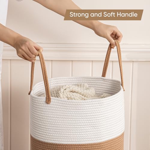 HoeTols 58L Woven Laundry Basket, Tall Rope Laundry Hamper, Dirty Clothes Hamper with Handles, Decorative Basket Blanket Storage for Living Room, Bedroom