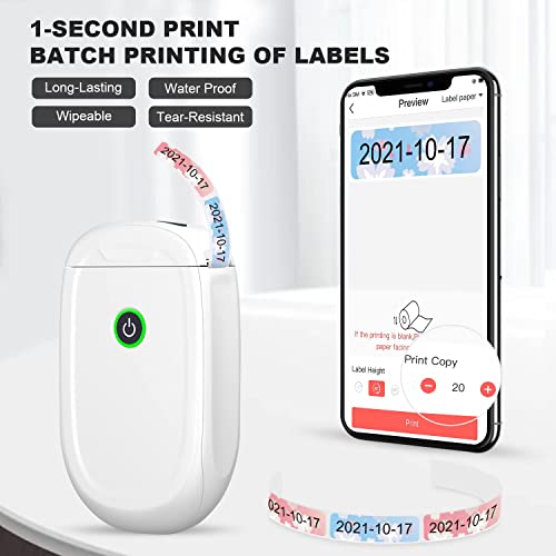 MARKLIFE P11 Label Maker Machine with Tape, Mini Thermal Wireless Inkless Sticker Printer Machine for Home Kitchen Office Organization (White, 1 Printer+1 Tape)