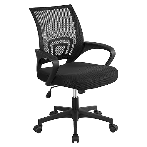 Yaheetech Office Chair Ergonomic Computer Chair Mid Back Adjustable Desk Chair with Lumbar Support Armrest, Swivel Mesh Task Gaming Chair for Home Office Work Study, Black