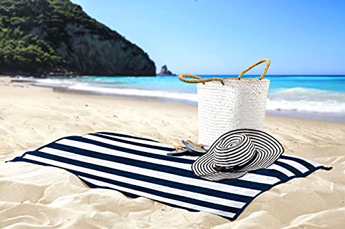 Utopia Towels [4 Pack Cabana Stripe Beach Towel, (30 x 60 Inches) Oversized 100% Ring Spun Cotton Pool Towels, Highly Absorbent Quick Dry Bath Towels for Bathroom, and Swim Towel (Navy)
