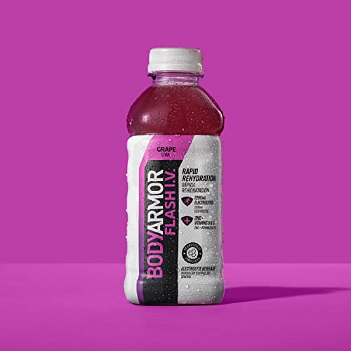 BODYARMOR Flash I.V. Rapid Rehydration Electrolyte Beverage, Grape, 20 Fl Oz (Pack of 12)