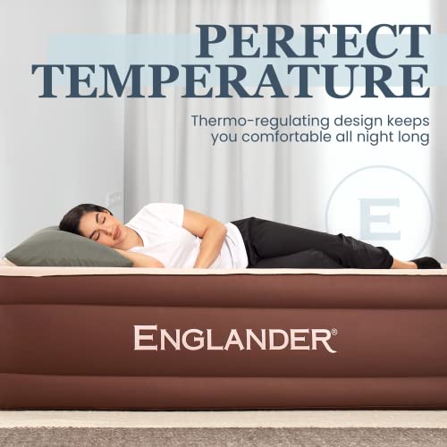 Englander Queen Air Mattress with Built in Pump Raised - Double High, 600 LB Weight Capacity - Luxury Size Camping Mattress - Blow Up Floor Bed for Home - Microfiber, Waterproof Airbed with Patch Kit