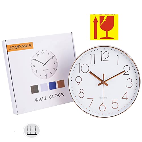 jomparis 10 Inch Silver Wall Clock Battery Operated Silent & Non-Ticking Wall Clock for Home Office Bathroom