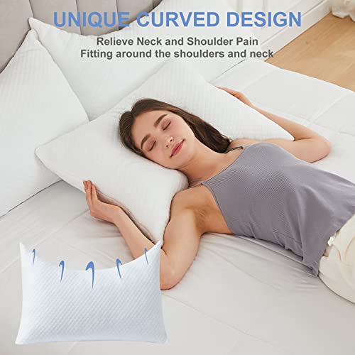 HomeMate Side Sleeper Pillow for Neck and Shoulder Pain Relief - Bed Pillows Sleeping 19" x 29" Set of 2 Adjustable Soft White Memory Foam Curved with Removable Washable Cover