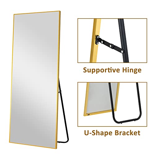 self Full Length Floor Mirror 43"x16" Large Rectangle Wall Mirror Hanging or Leaning Against Wall for Bedroom, Dressing and Wall-Mounted Thin Frame Mirror - Gold