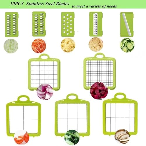 Vegetable Chopper Onion Chopper Dicer 15 in 1 Professional Mandoline Slicer for Kitchen, Multifunctional Food Chopper Cutter for Cucumber, Potato, Tomato, Veggie with 11 blades and Filter Basket