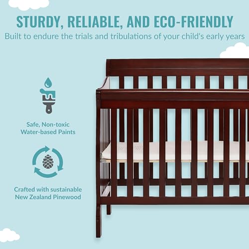 Dream On Me Aden 4-in-1 Convertible Mini Crib In Espresso, Greenguard Gold Certified, Non-Toxic Finish, New Zealand Pinewood, With 3 Mattress Height Settings