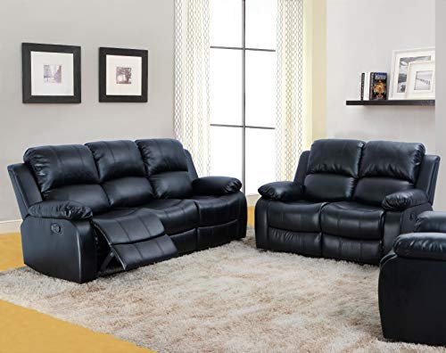 Beverly Fine Furniture 3 Piece Cades Bonded Leather, Black