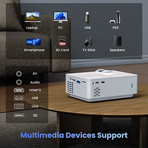 Groview Projector, 1080P Bluetooth Mini Projector with 100” Projector Screen, 9500 LUX Portable Outdoor Movie Projector for Phone, Compatible with VGA/HDMI/USB/SD/Laptop/Fire Stick/PS5