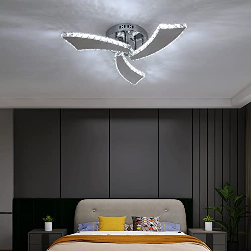 Deckrico Crystal Chandelier Modern 3-Light LED Ceiling Lamp Flush Mount Ceiling Light Fixture for Foyer Living Room Dining Room Bedroom Hallway (Cool White)