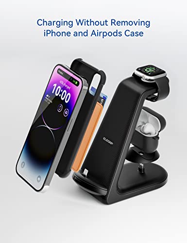 ELEGRP Charging Station for Apple Devices, Charging Stand for iPad Mini, iPhone 14/13/12/11, Airpods, Apple Watch, Charging Cable is Removable and Replaceable, LED, FCC (Black)
