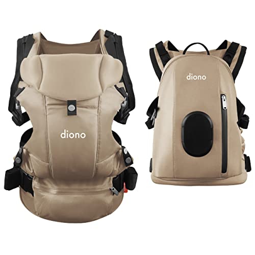 Diono Carus Complete 4-in-1 Baby Carrier with Detachable Backpack, Front Carry & Back Carry, Newborn to Toddler up to 33 lb / 15 kg, Sand