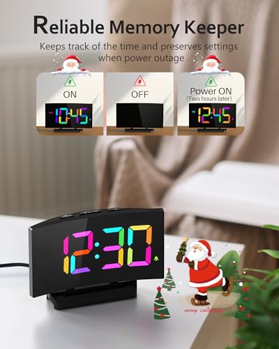 GOLOZA Digital Alarm Clocks for Bedrooms, Digital Clock with 6 Colors RGB Display, 5-Level Brightness + Off, 2 Volumes, 3 Alarm Tones, Snooze, Power-Off Memory, 12/24h, Alarm Clock for Kids Teens