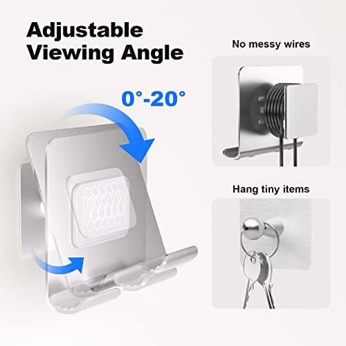 NA Wall Mount Phone Holder Adjustable Shower iPad Holder with 2Pcs Metal Adhesive Sticker, Aluminum Shower Phone Holder Compatible with Universal Cell Phone Tablet for Bathroom Kitchen Office Dorm