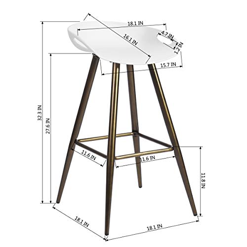 Homy Casa Inc Set of 2 Modern Simple Bar Stools,32.3" Counter Height Bar Stools Bar Chair with Low Backrest&Footrest for Home Bar Kitchen Dining Room Living Room Pub, White & Bronze