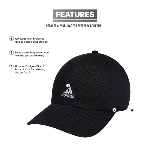 adidas Women's Saturday Relaxed Fit Adjustable Hat, Black/White, One Size