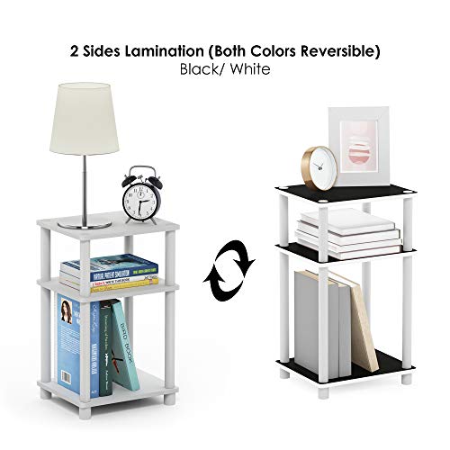 Furinno Just 3-Tier Turn-N-Tube End Table / Side Table / Night Stand / Bedside Table with Plastic Poles, 2-Pack, White/White