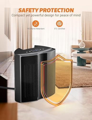 Grelife 1500W Portable Space Heater, Small Electric Heater with 80°Wide Heating Range, 3 Modes Thermostat, Fast Safety Heat,12 Timer, Quiet Operation, Ideal for Office and Home Use