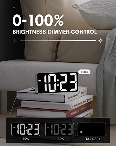 Mesqool Digital Alarm Clock for Bedroom, White, 7-Inch Screen, Adjustable Brightness, Loud Alarm, USB Charger, 12H/24H Time Format, Night Light, Dual Alarms, 18-Month Warranty
