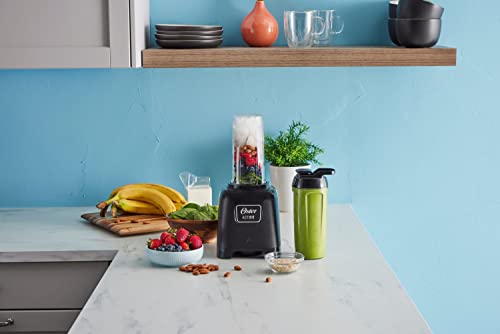 Oster Personal Blender for Shakes, Smoothies, and Single Serve Portable Cups with 2 20-ounce On-the-Go Spill Proof Cups and Lids, BPA-Free & Dishwasher-Safe, Black