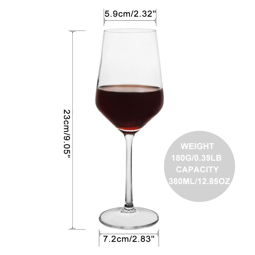 BTGLLAS 380ML 12 Ounce - Set of 2 Classic Hand Blown Crystal Bordeaux Red Wine Glasses Durable Clear White Lead-free Glass Cup With Gift Packaging For Party (Crystal, 2Pcs12OZ)
