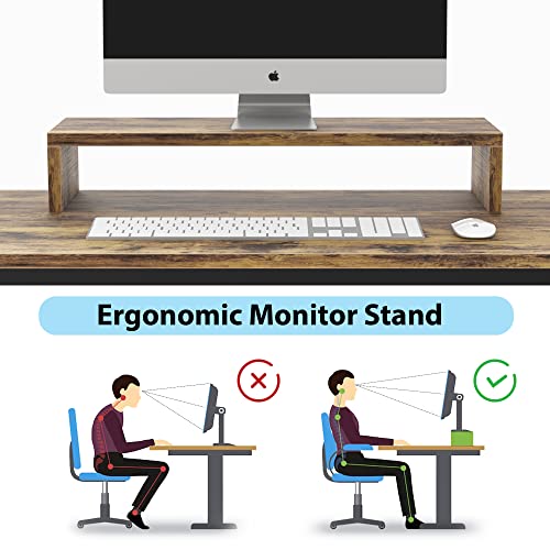 47 INCH L Shaped Computer Desk with Storage, Heavy Duty Home Office Desks with Monitor Stand, Corner Desk for Small Space Bedroom Study Writing Workstation PC Table, Easy to Assemble, Rustic Brown