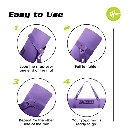 PowX Yoga Strap for Carrying Mat & Stretching – Premium Nylon Yoga Mat Straps for Carrying Your Mat Anywhere & Using as a Stretching Strap – Extra-Long Yoga Mat Strap for Any Mat, 1.5x63 In. (Purple)