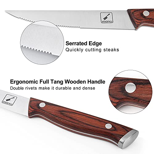 imarku Steak Knives, Steak Knives Set of 6, Japanese HC Steel Premium Serrated Steak Knife Set with Ergonomic Handle and Gift Box, Christmas Gifts for Women and Men