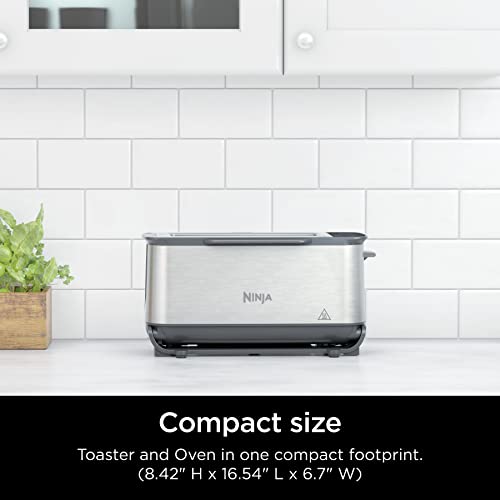 Ninja ST100 Foodi 2-in-1 Flip Toaster, 2-Slice Capacity, Compact Toaster Oven, Snack Maker, 1500 Watts, Stainless Steel