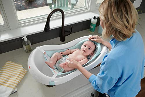 Fisher-Price Baby to Toddler Bath 4-In-1 Sling ‘N Seat Tub with Removable Infant Support and 2 Toys, Pacific Pebble