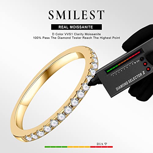 SMILEST 1.8MM Moissanite Rings for Women, D Color VVS1 Clarity Lab Created Diamond Wedding Band 14K Gold Plated S925 Sterling Silver Half Eternity Ring Moissanite Wedding Rings for Women Mom Wife Gift