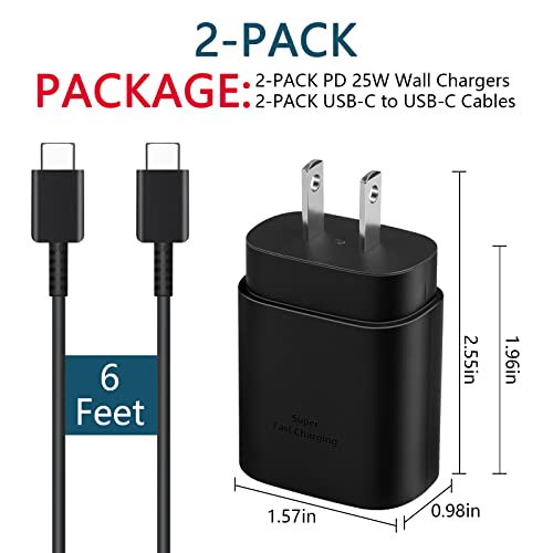 <2Pack> USB C Charger, 25W Samsung Super Fast Charger with Type C Charger Cable 6ft Type C Charger Fast Charging for Samsung Galaxy S23 Ultra/S23/S23+/S22/S22 Ultra/S22+/S21 Ultra/S20 Ultra/Note 20