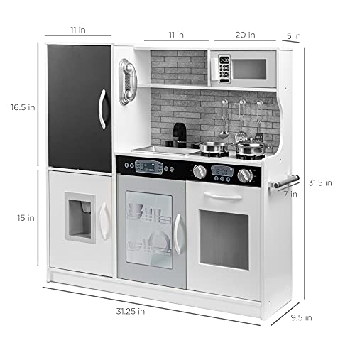 Best Choice Products Pretend Play Kitchen Wooden Toy Set for Kids w/Realistic Design, Telephone, Utensils, Oven, Microwave, Sink - White