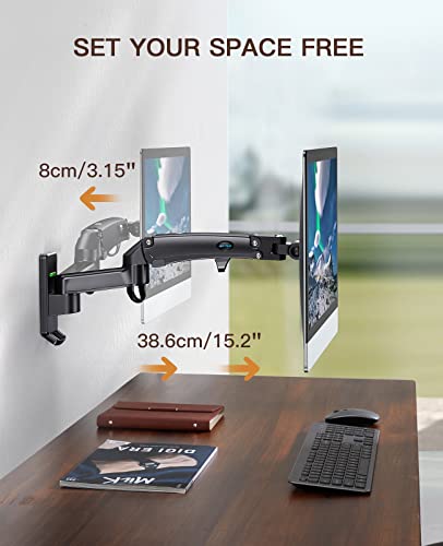 HUANUO Ultrawide Monitor Wall Mount for up to 34 35 inch Flat Curved Screens, Single Wall Mount Monitor Arm Holds 26lbs Max, Height Adjustable Full Motion Gas Spring Vesa Mount, Max 200x200mm, HNWSS4