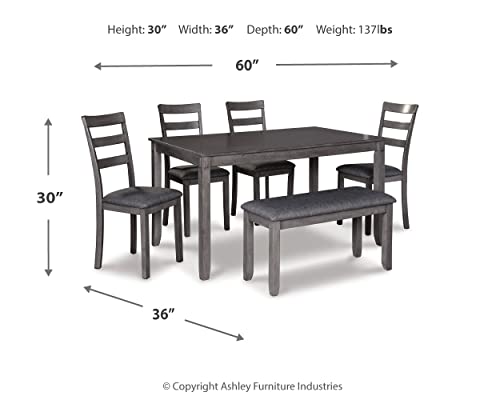 Signature Design by Ashley Bridson Modern 6 Piece Dining Set, Includes Dining Table, 4 Chairs & Bench, Gray