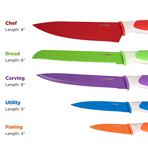 EatNeat 12-Piece Knife Set: Stainless Steel, Protective Sheaths, Cutting Board, and Sharpener - Kitchen & Camping Essentials