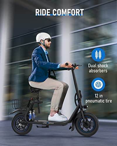 URBANMAX C1 Pro Electric Scooter with Seat, 450W Powerful Motor up to 25 Miles Range, Folding Electric Scooter for Adult Max Speed 18.6 Mph, Escooter for Commuting with Basket