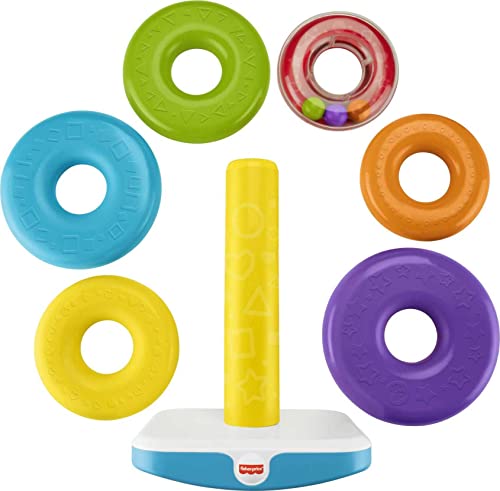 Fisher-Price Toddler Toy Giant Rock-A-Stack, 6 Stacking Rings with Roly-Poly Base for Ages 1+ Years, 14+ Inches Tall