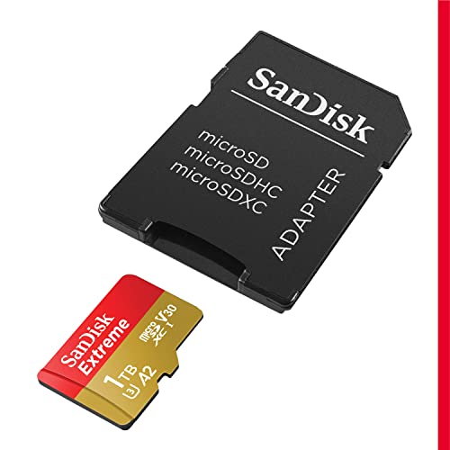 SanDisk 1TB Extreme microSDXC UHS-I Memory Card with Adapter - Up to 190MB/s, C10, U3, V30, 4K, 5K, A2, Micro SD Card- SDSQXAV-1T00-GN6MA