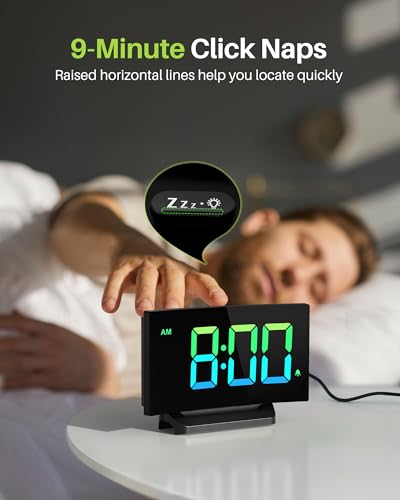 GOLOZA Digital Alarm Clocks for Bedrooms, Digital Clock with 6 Colors RGB Display, 5-Level Brightness + Off, 2 Volumes, 3 Alarm Tones, Snooze, Power-Off Memory, 12/24h, Alarm Clock for Kids Teens