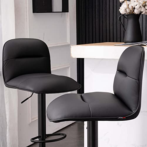 YOUTASTE Black Bar Stools Set of 2 PU Leather Upholstered Counter Height Barstools Adjustable 360 Swivel Metal Thickened High Back Bar Chairs Kitchen Island Stools