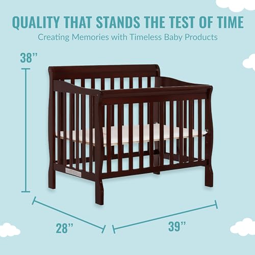 Dream On Me Aden 4-in-1 Convertible Mini Crib In Espresso, Greenguard Gold Certified, Non-Toxic Finish, New Zealand Pinewood, With 3 Mattress Height Settings