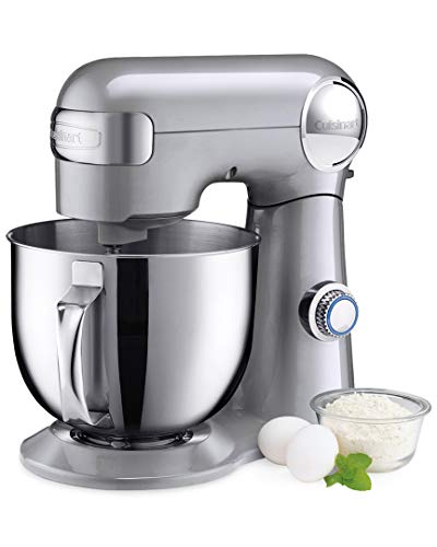 Cuisinart Stand Mixer, 12 Speeds, 5.5-Quart Mixing Bowl, Chef's Whisk, Flat Mixing Paddle, Dough Hook, and Splash Guard with Pour Spout, Silver Lining, SM-50BC, Silver Lining