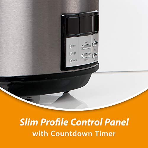 Crock-Pot Large 8 Quart Programmable Slow Cooker with Auto Warm Setting and Cookbook, Black Stainless Steel